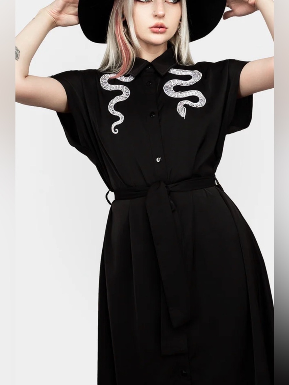 Disturbia Slithered Snake Black Midi Dress Size 4 (UK 8) Goth Whimsigoth